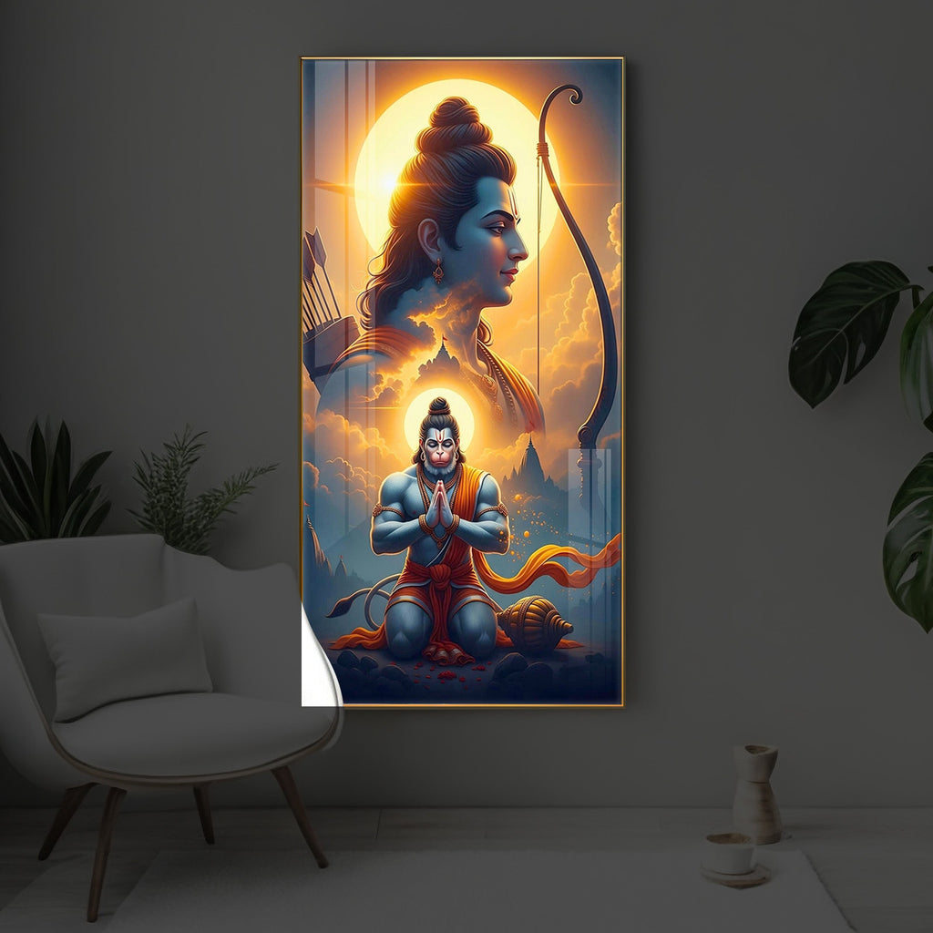 Ram and Hanuman Ji Modern Luxury Backlight Vertical Wall Art