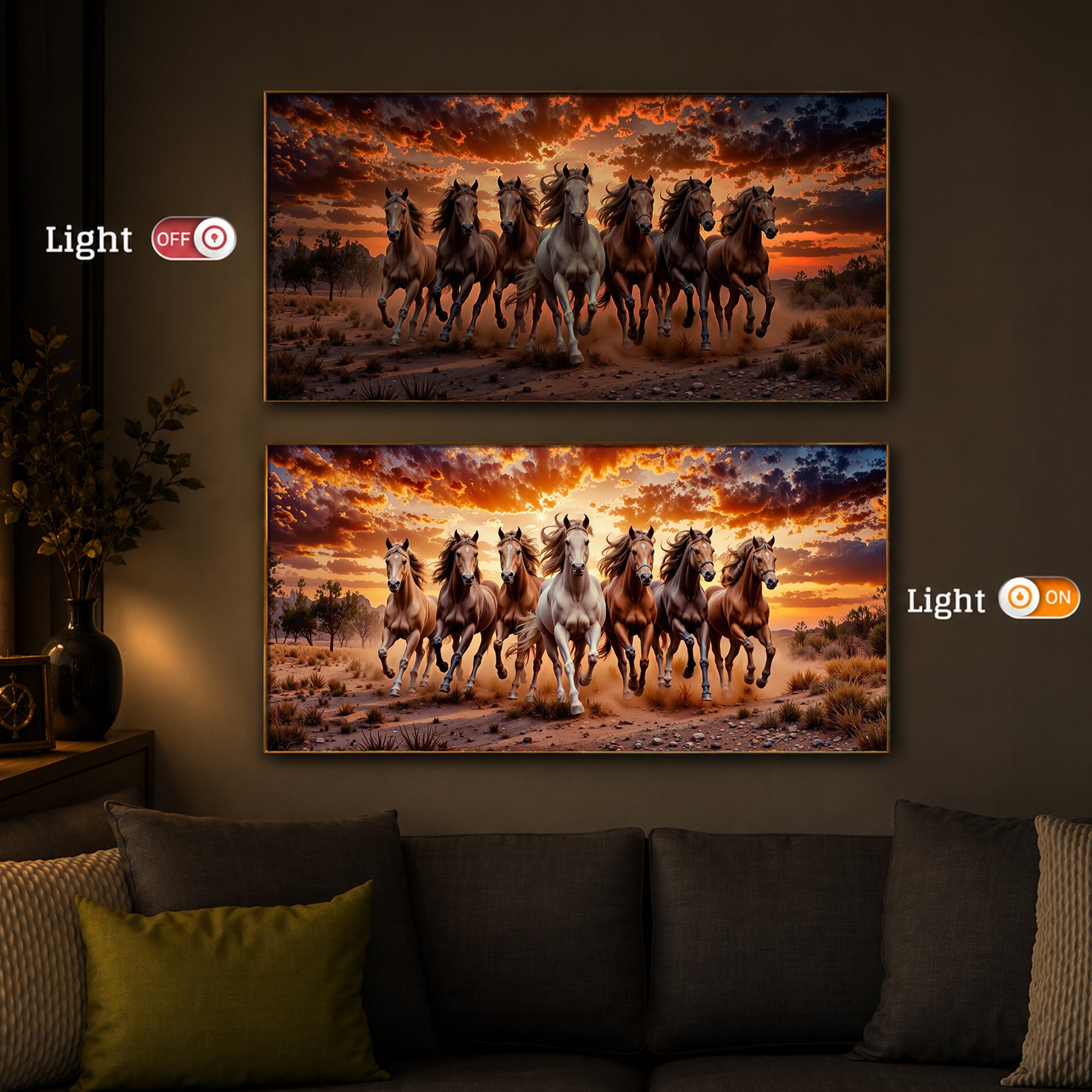 Herd Of Wild Horses Galloping Modern Luxury Backlight Horizontal Wall Art