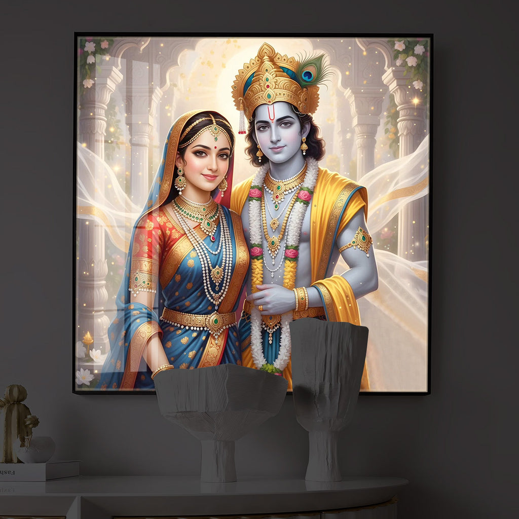 Divine Shree Radhe Krishna Modern Luxury Backlight Square Wall Art