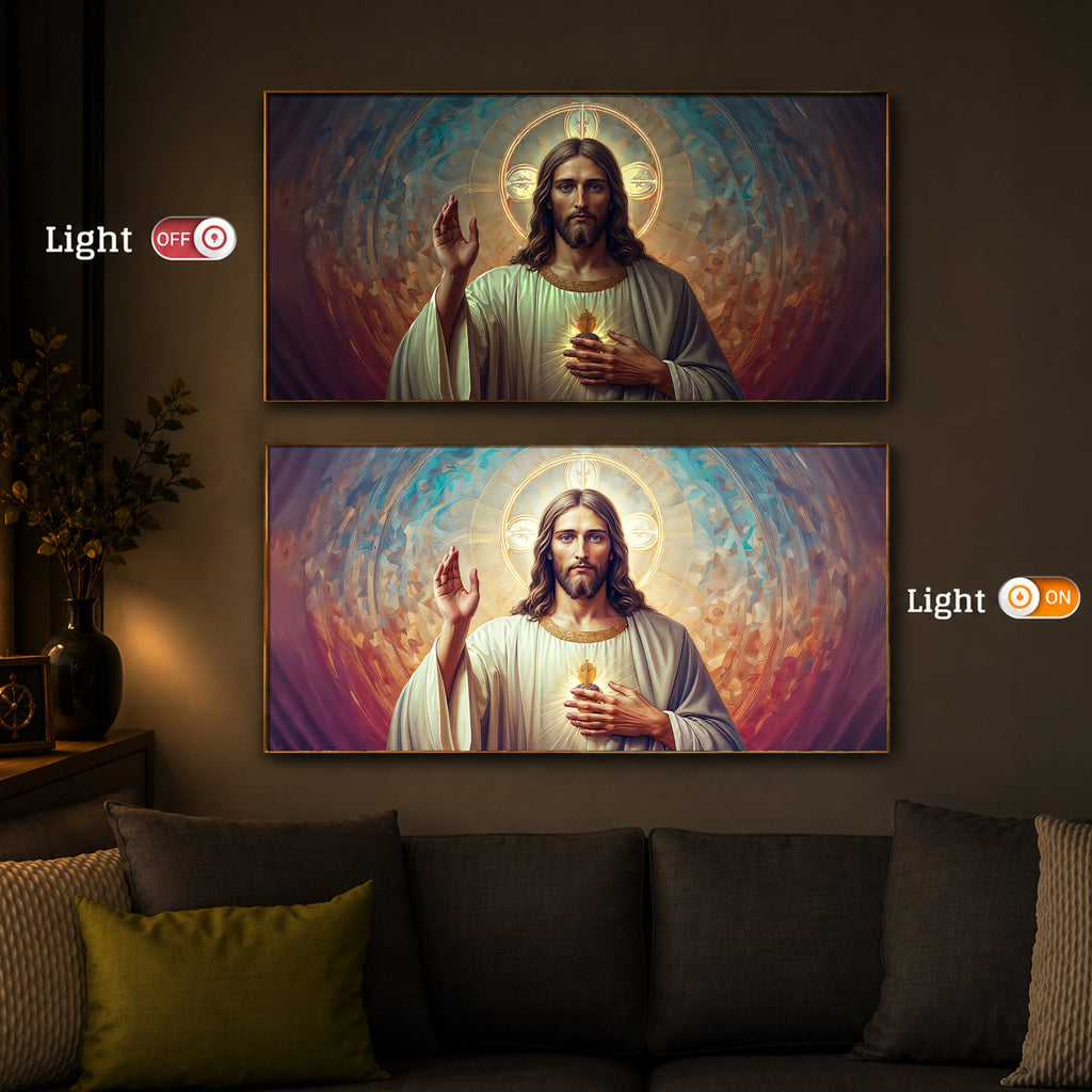 God Jesus Modern Luxury Backlight Horizontal Wall Art