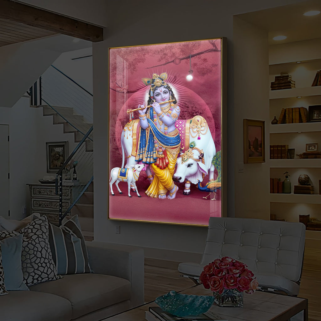 Shree Krishna Ji Modern Luxury Backlight Vertical Wall Art