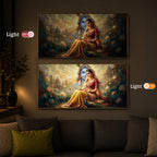 Loving Couple Radha Krishna Modern Luxury Backlight Horizontal Wall Art
