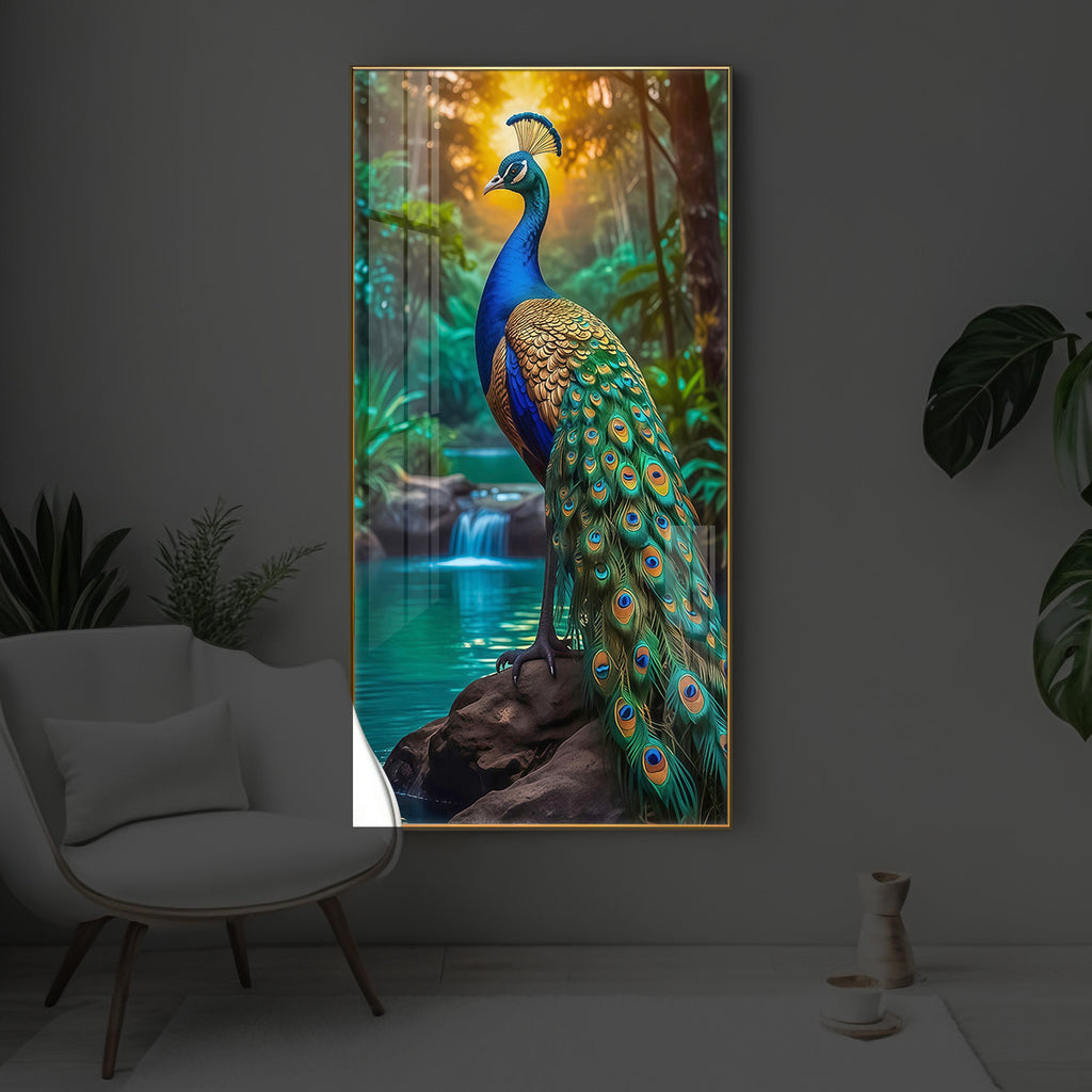 The Peacock Modern Luxury Backlight Vertical Wall Art
