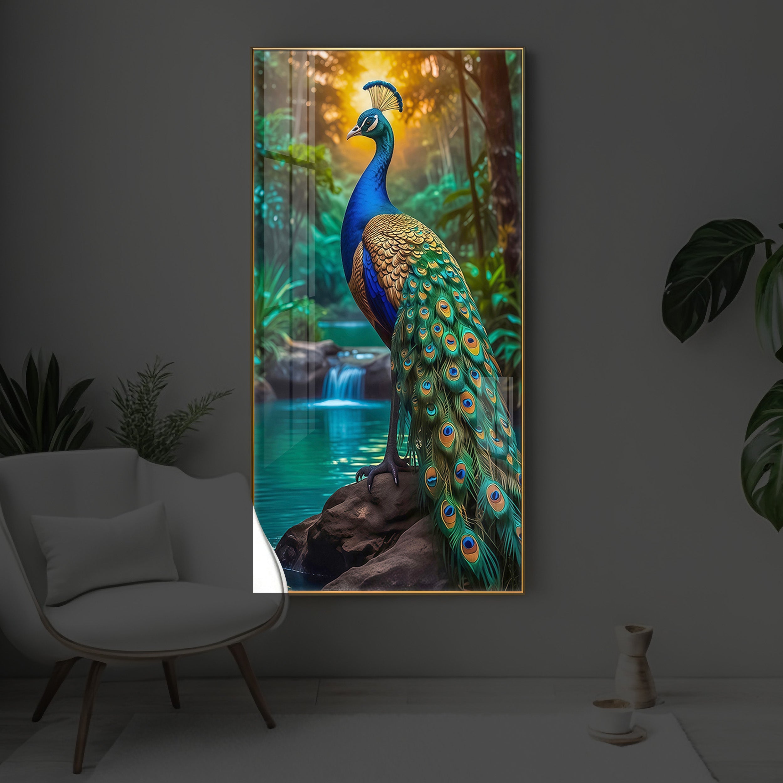 The Peacock Modern Luxury Backlight Vertical Wall Art