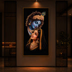 Hindu Deities Shri Radha Krishna Modern Luxury Backlight Vertical Wall Art