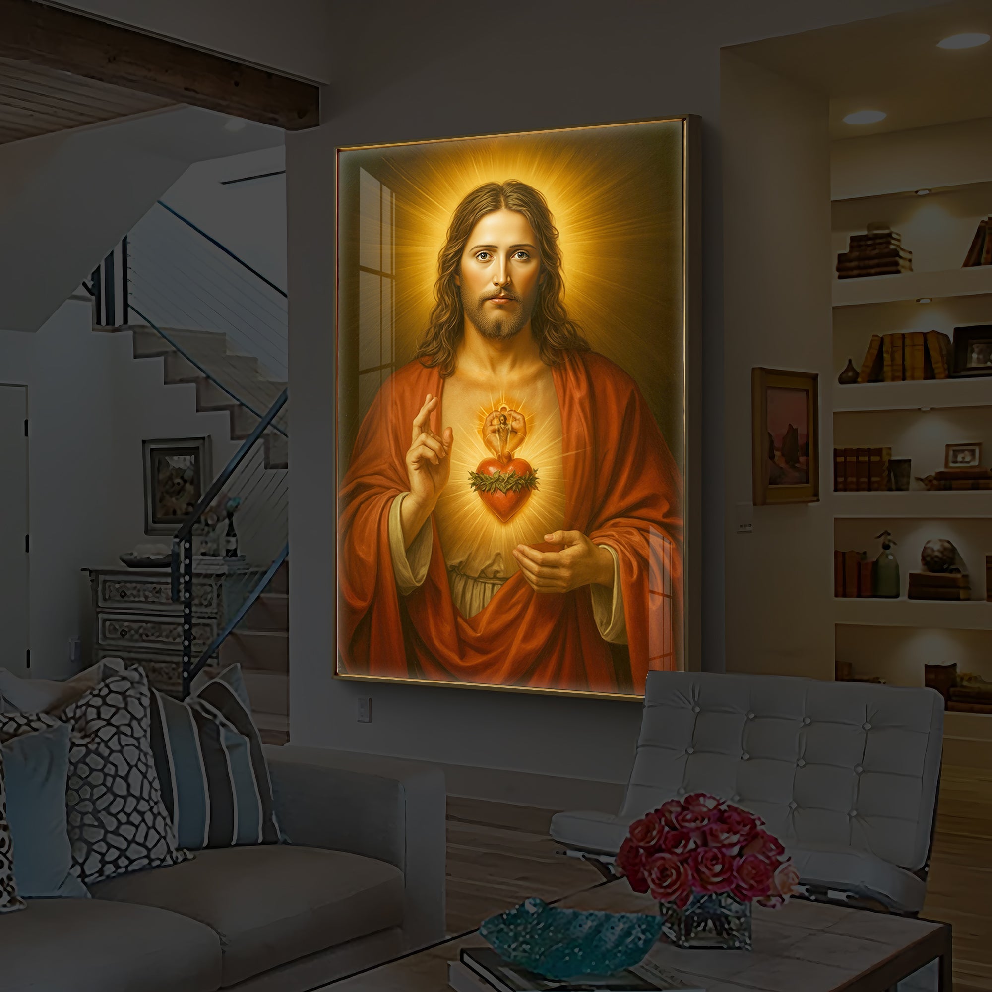Heart Of Jesus Modern Luxury Backlight Vertical Wall Art