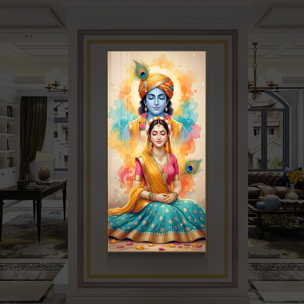 Radhe Krishna Modern Luxury Backlight Vertical Wall Art