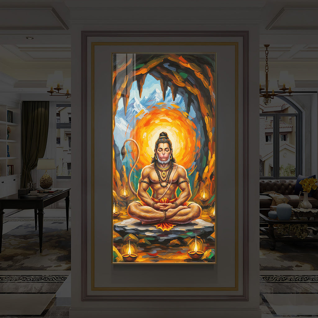 Lord Hanuman Ji Modern Luxury Backlight Vertical Wall Art