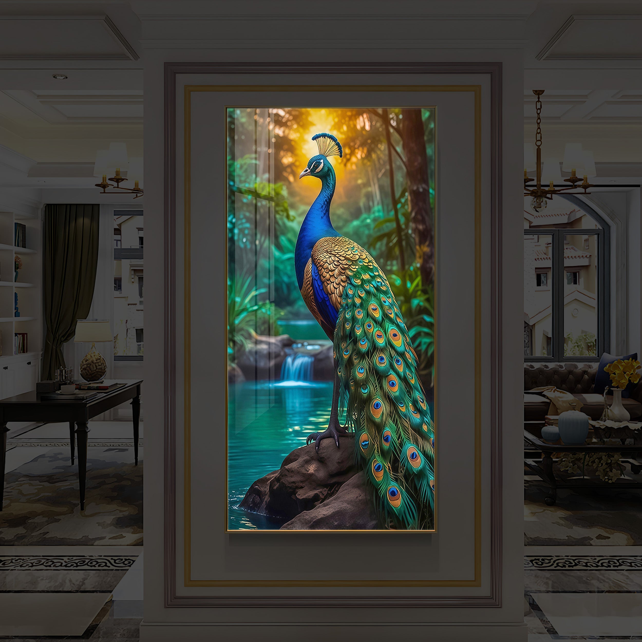 The Peacock Modern Luxury Backlight Vertical Wall Art