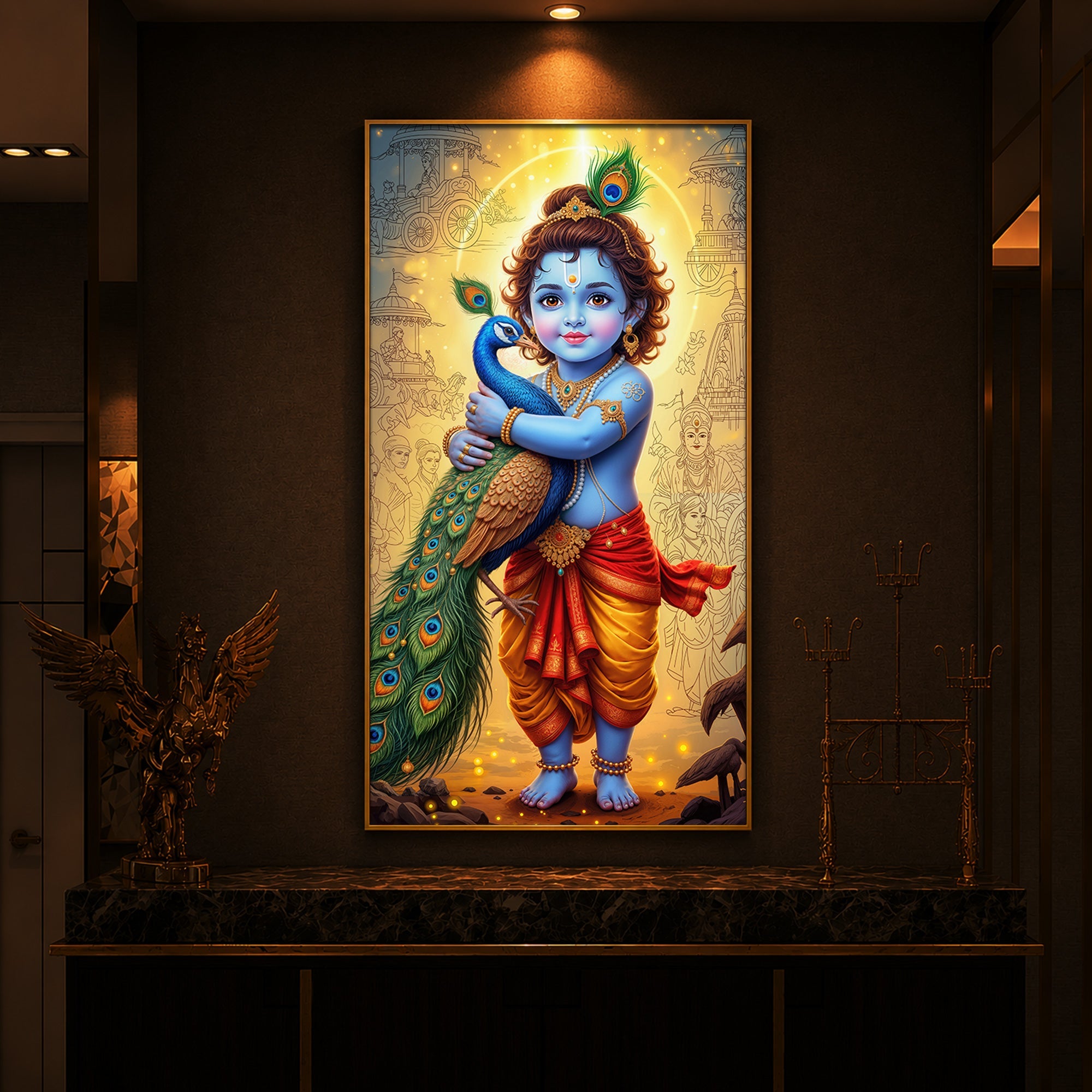 Little krishna Modern Luxury Backlight Vertical Wall Art