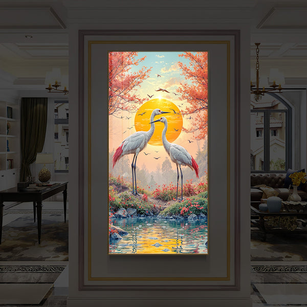 Beautiful Birds Modern Luxury Backlight Vertical Wall Art
