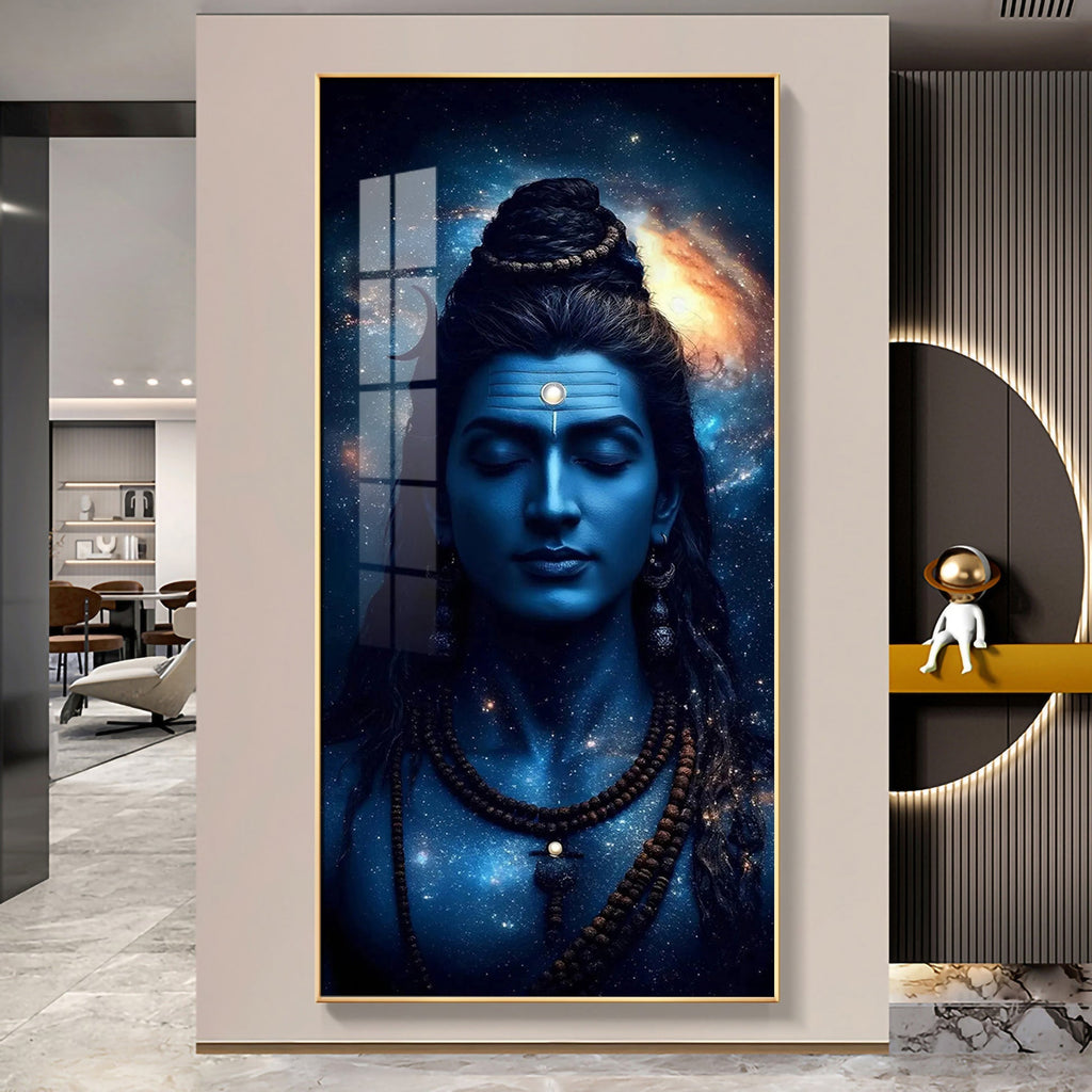 Divine Lord Shiva Galaxy Theme Acrylic Wall Art with Cosmic Blue Glow