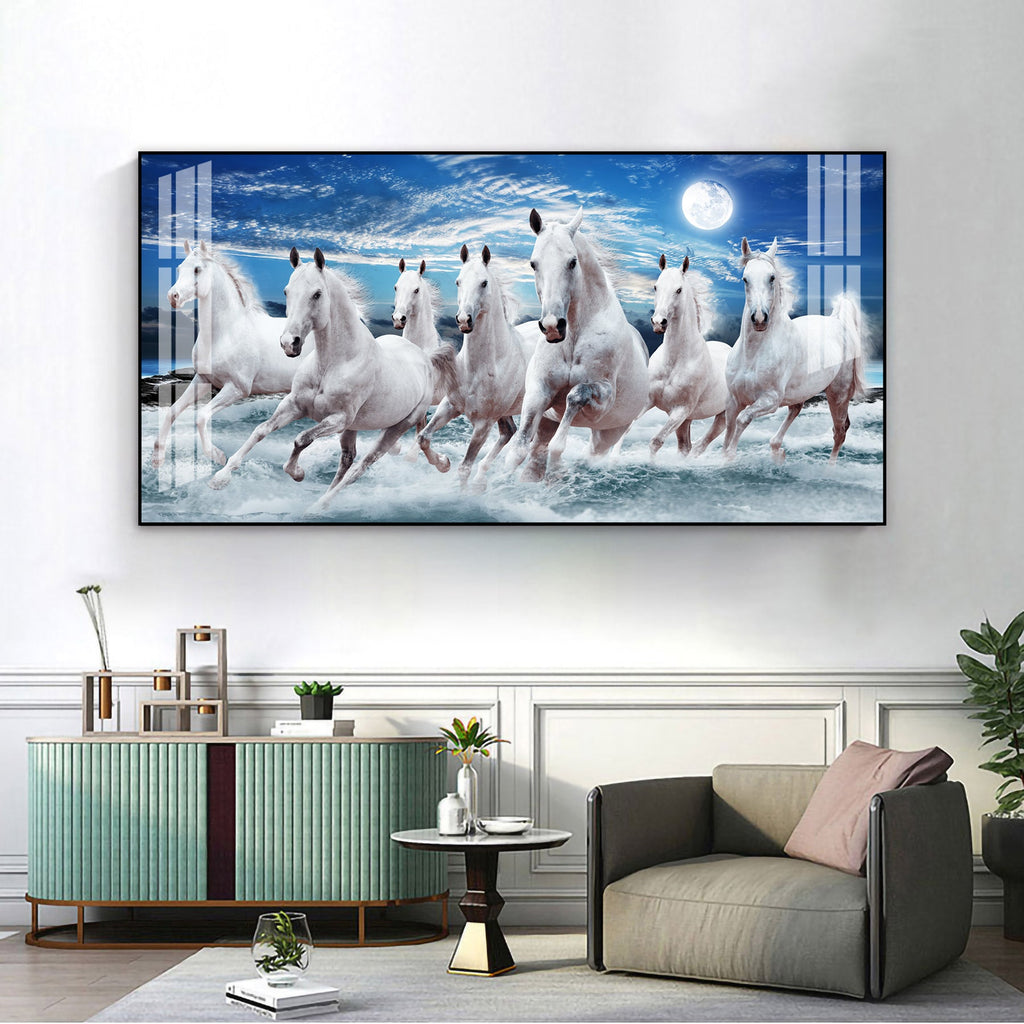 Premium Running Horses Ocean Scene Acrylic Wall Art With Moonlight For Stylish Home Interior Decor