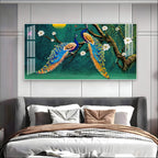 Calm Peacock Birds Scene Acrylic Wall Art Canvas With Flowers And Artistic Style