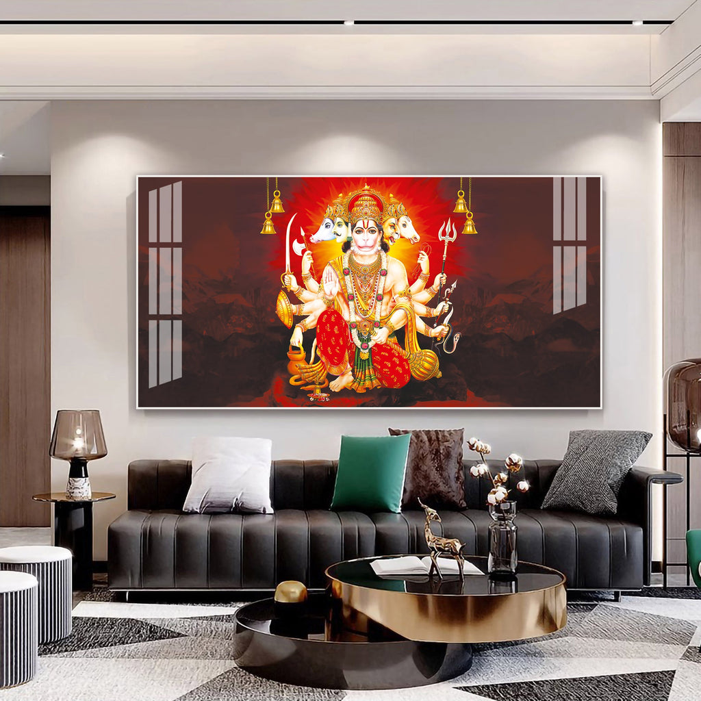 Scenic Panchmukhi Hanuman Acrylic Wall Art Canvas With Divine Energy And Sacred Theme