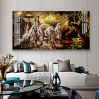 Religious Mahabharat Scene Acrylic Wall Art Canvas With Krishna Chariot Artwork