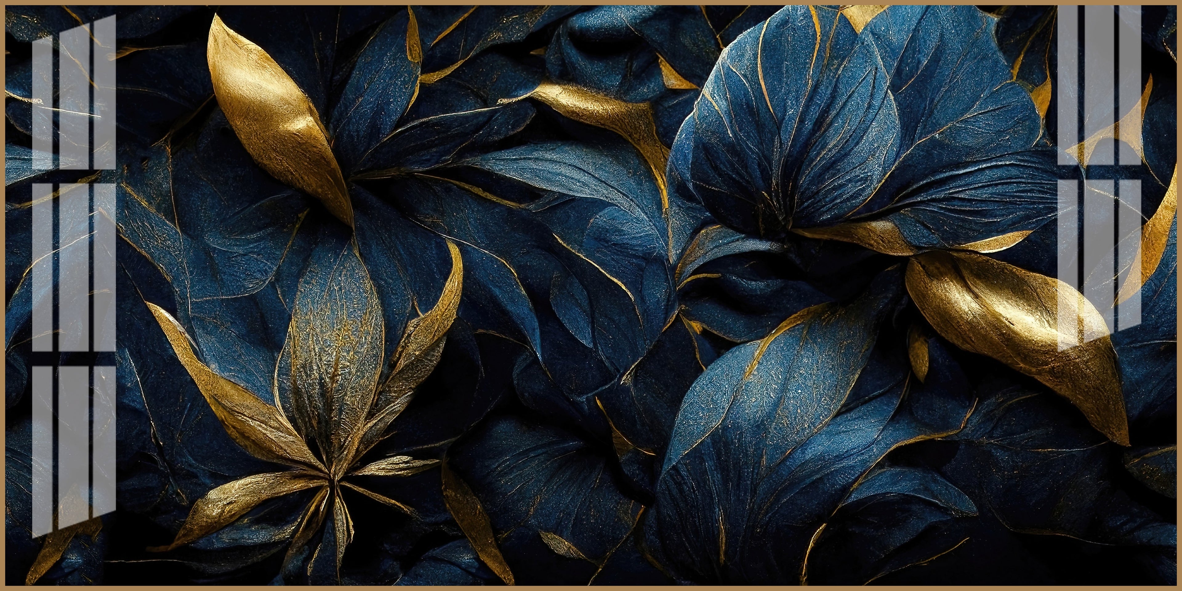Modern Blue Gold Flower Acrylic Wall Art Canvas With Elegant Nature Theme