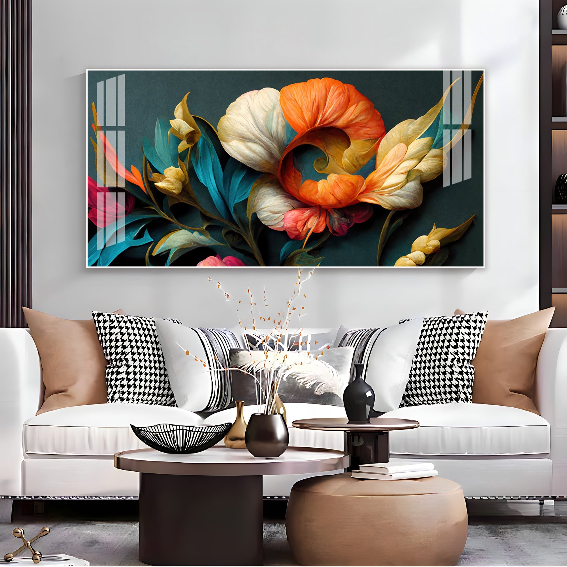 Stylish Floral Acrylic Wall Art Canvas With Colorful Design And Modern Art Style