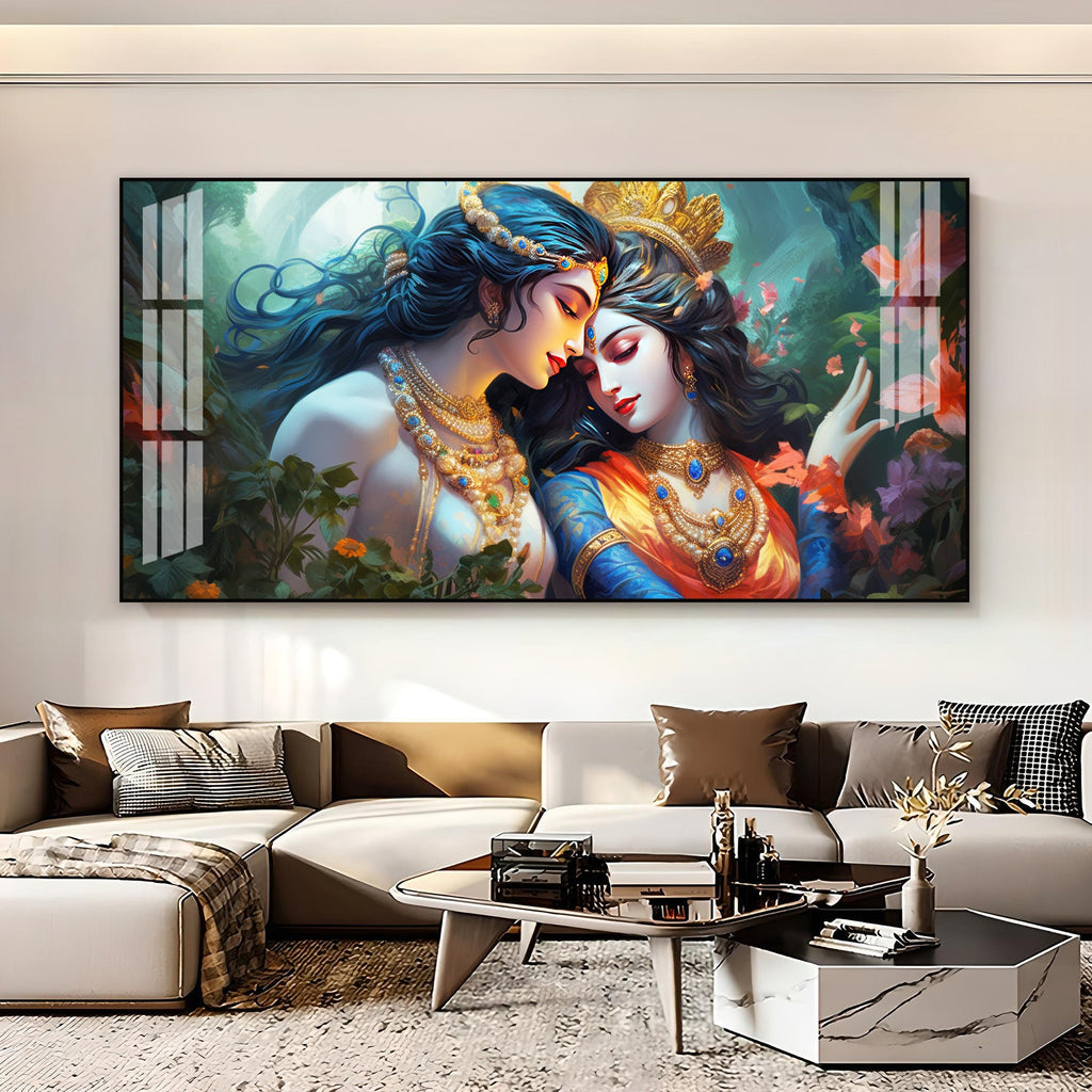 Modern Radha Krishna Acrylic Wall Art Canvas With Romantic And Spiritual Art Style