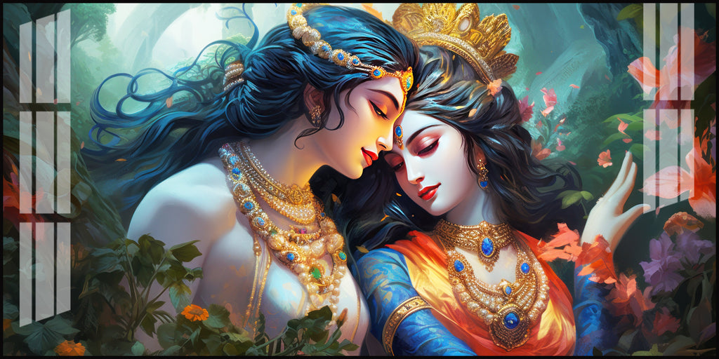 Modern Radha Krishna Acrylic Wall Art Canvas With Romantic And Spiritual Art Style