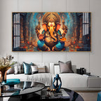 Elegant Ganesha Acrylic Wall Art Canvas With Spiritual Temple And Divine Design