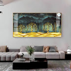 Stylish Golden Forest Acrylic Wall Art Canvas With Mountain And Nature Theme