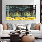 Stylish Golden Forest Acrylic Wall Art Canvas With Mountain And Nature Theme