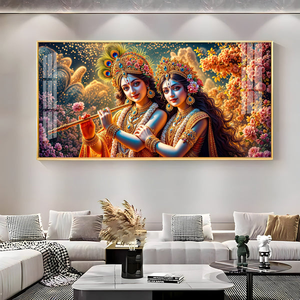Premium Spiritual Radha Krishna Acrylic Wall Art with Golden Accents