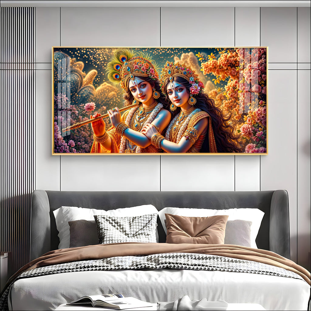 Premium Spiritual Radha Krishna Acrylic Wall Art with Golden Accents