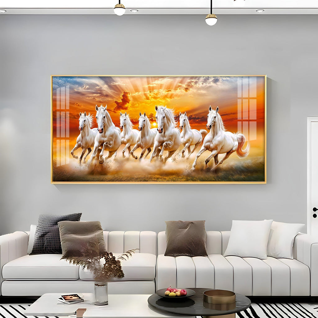 Vastu Success Seven Horses Acrylic Wall Decor Scenic Sunset Sky