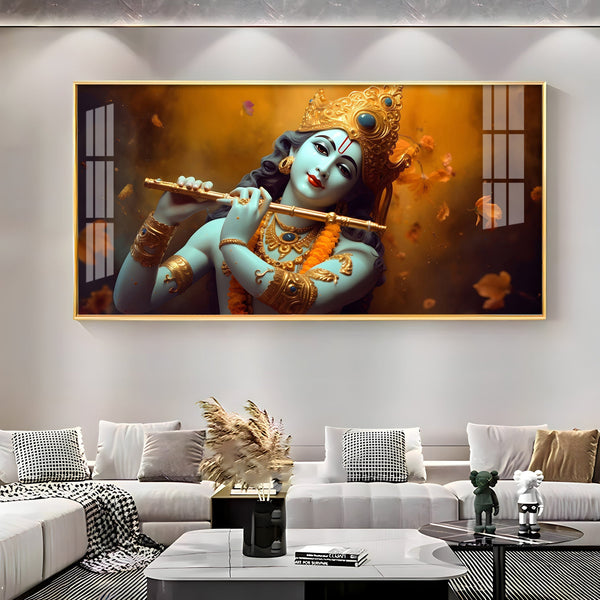Om Jai Shree Krishna Premium Acrylic Horizontal Wall Art