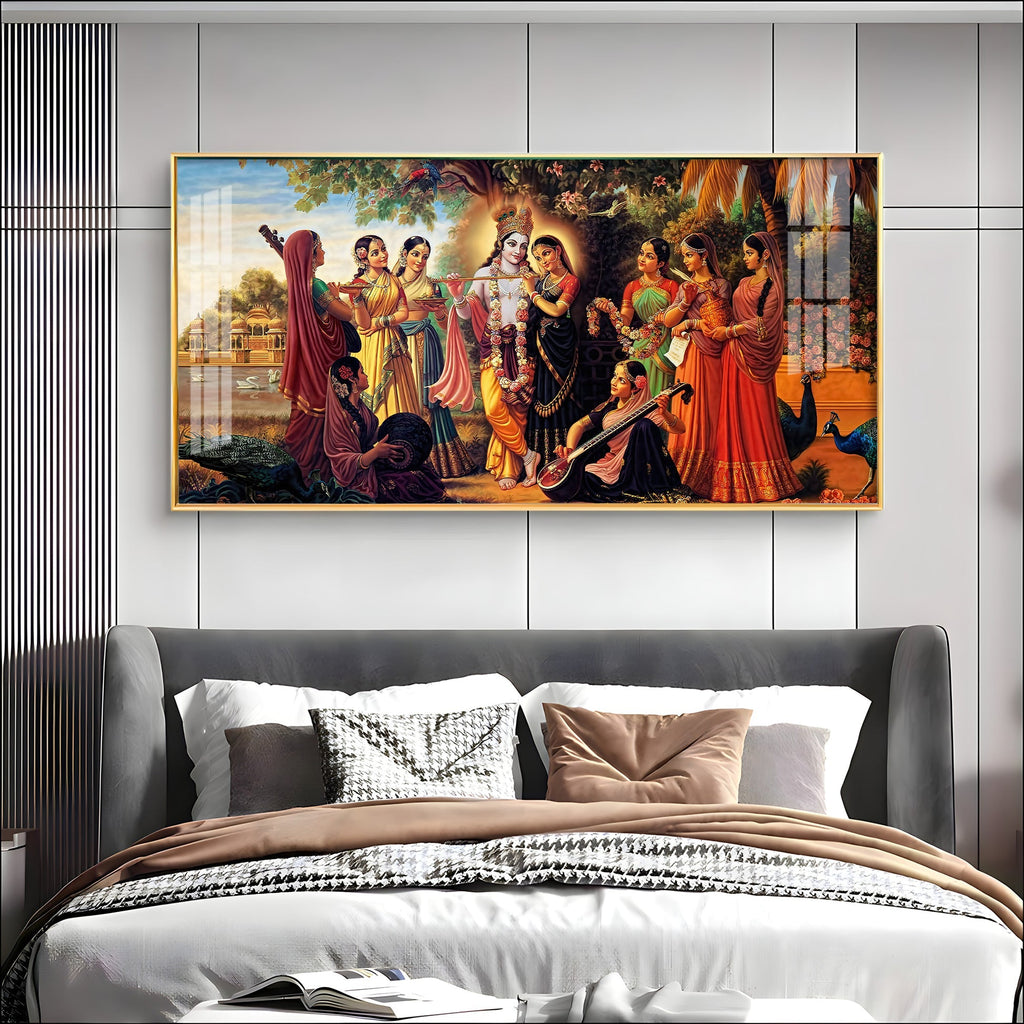 Lord Krishna Raasleela Acrylic Wall Art with Gopis and Musical Instruments