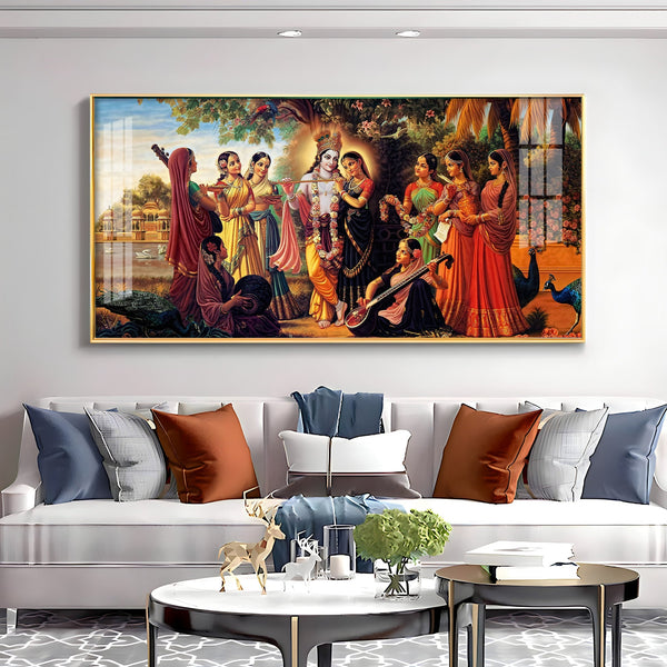Lord Krishna Raasleela Acrylic Wall Art with Gopis and Musical Instruments