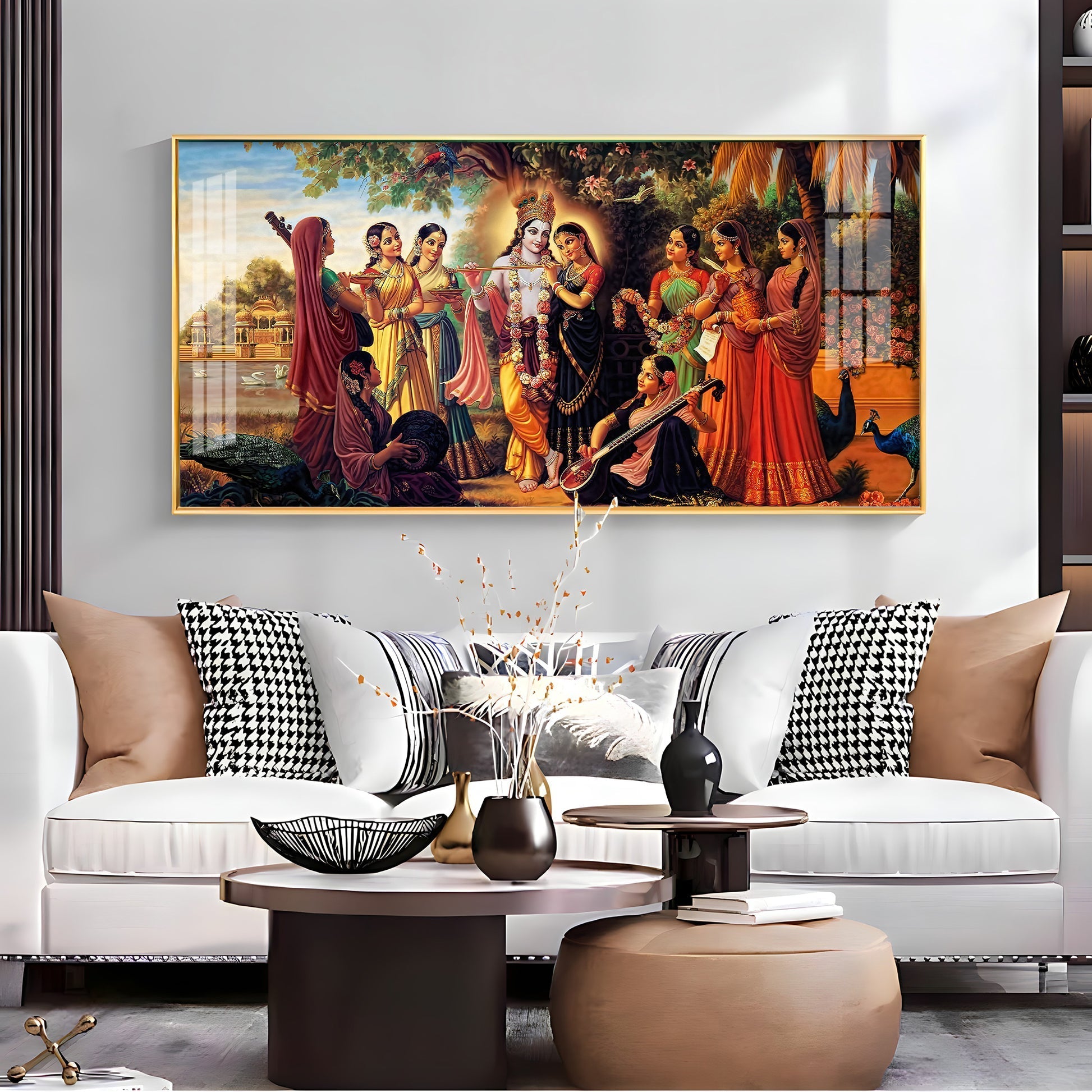 Lord Krishna Raasleela Acrylic Wall Art with Gopis and Musical Instruments