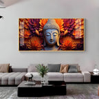 Buddha With Blooming Flower Premium Acrylic Horizontal Wall Art