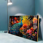 Surreal Peacock With Red Blossom Premium Acrylic Horizontal Wall Art