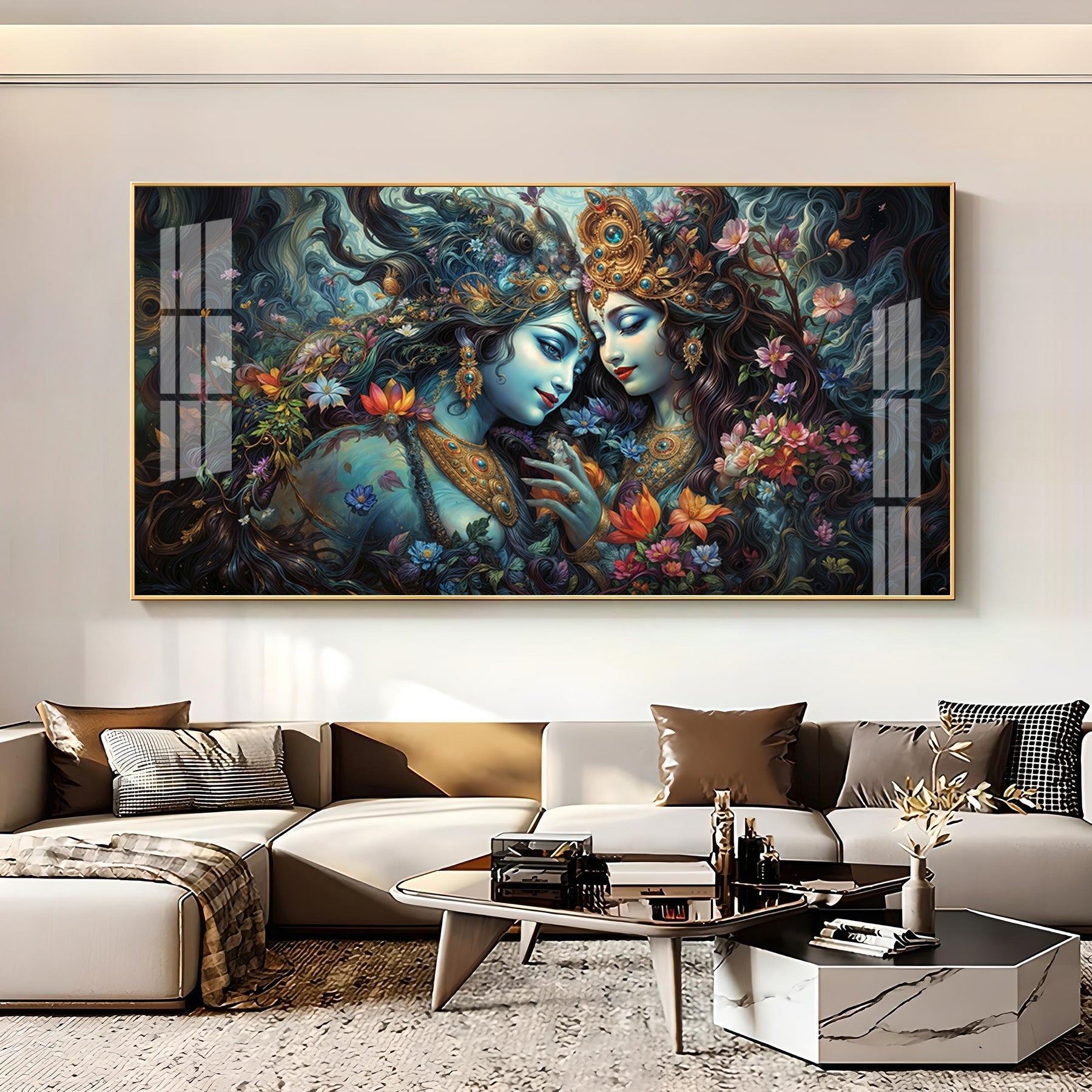 Premium Spiritual Radha Krishna Cosmic Love Acrylic Wall Decor Canvas
