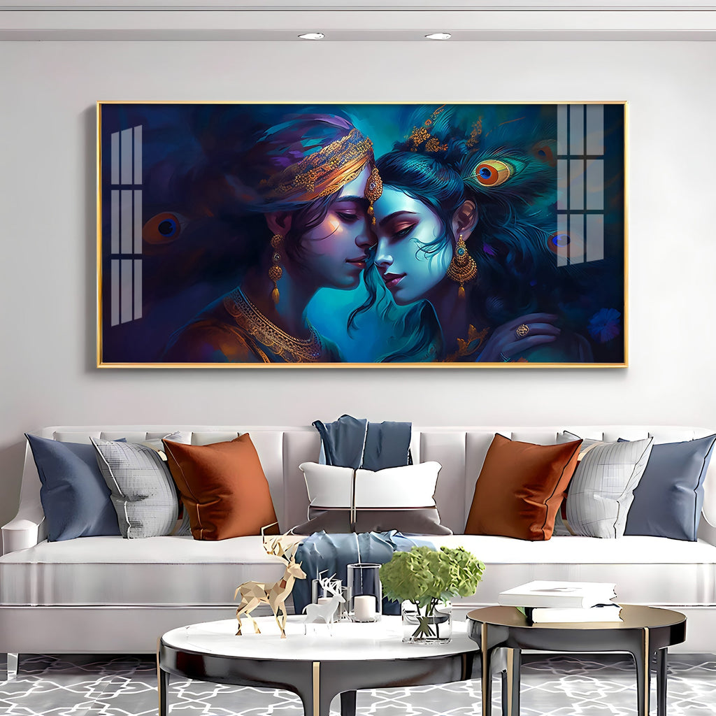 Radha Krishna Soulmates Abstract Acrylic Wall Art with Ornate Jewelry