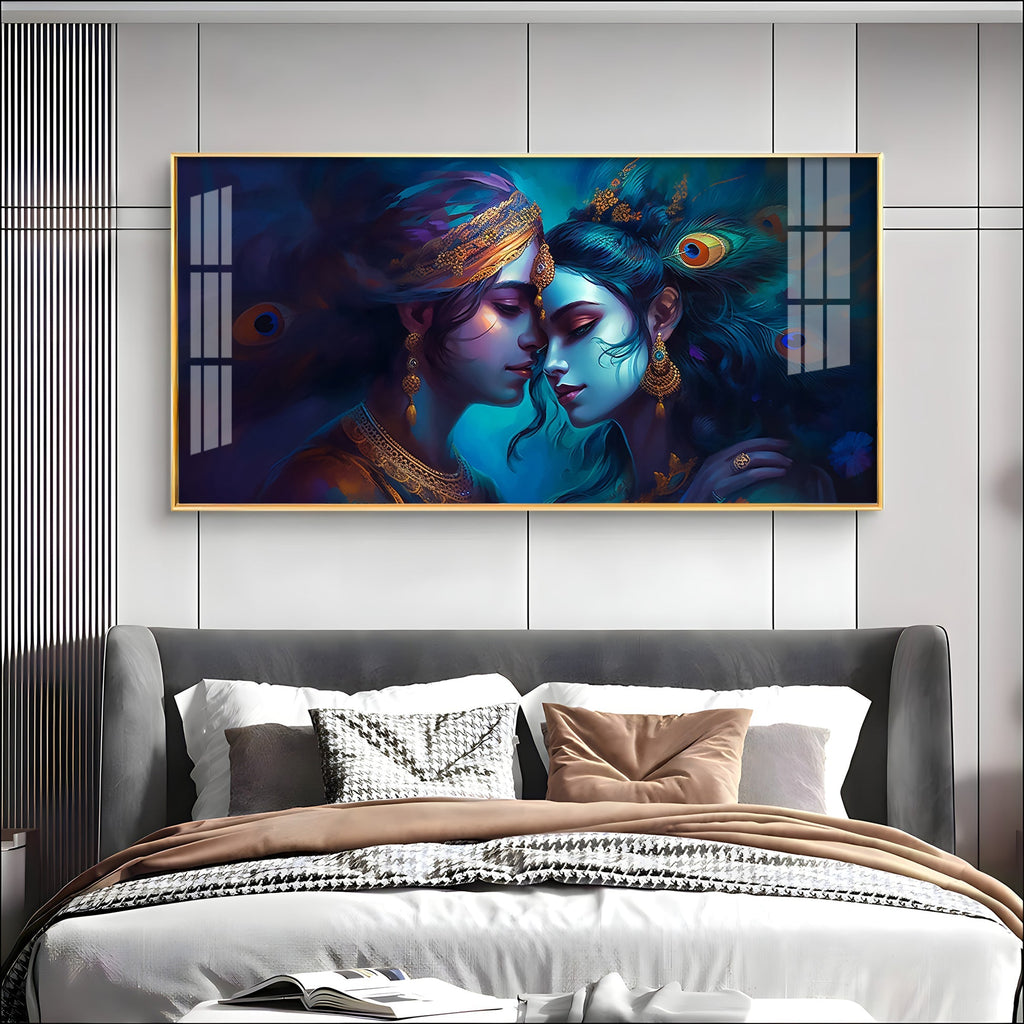 Radha Krishna Soulmates Abstract Acrylic Wall Art with Ornate Jewelry