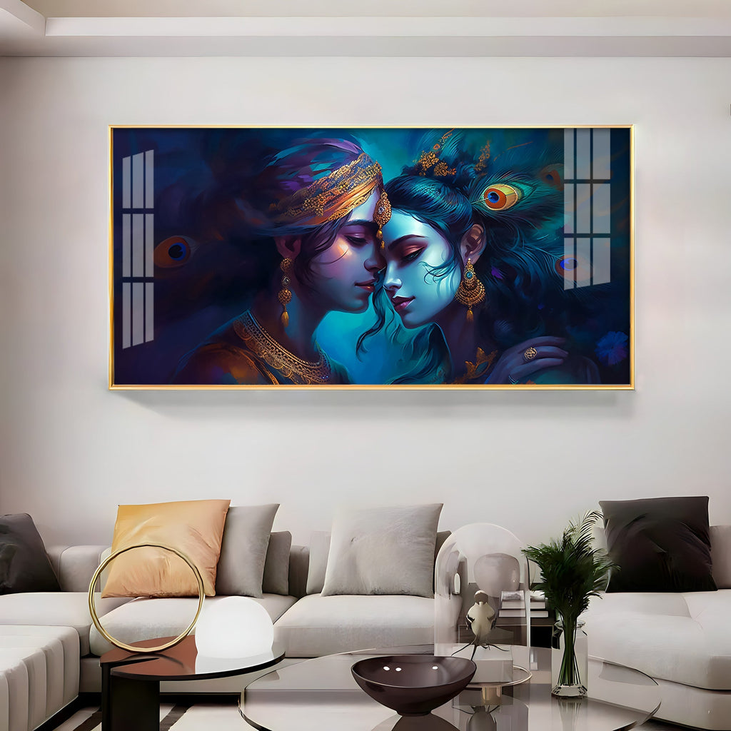 Radha Krishna Soulmates Abstract Acrylic Wall Art with Ornate Jewelry