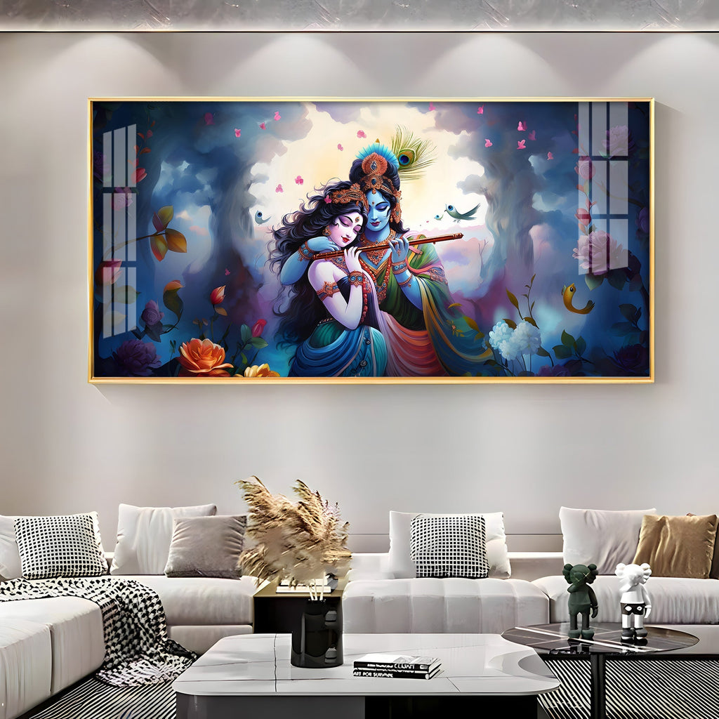 Modern Radha Krishna Romantic Portrait Acrylic Wall Art Home Decor