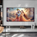 Luxury Radha Krishna Eternal Bond Acrylic Wall Art with Floral Accents