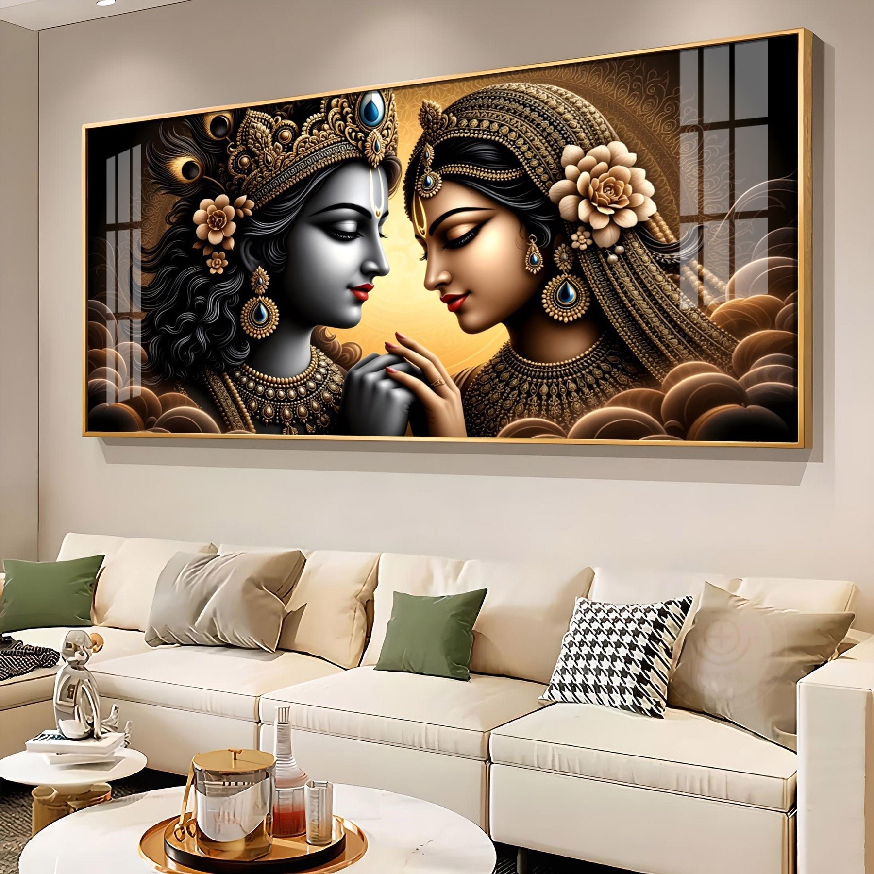 Premium Spiritual Radha Krishna Portrait Acrylic Wall Decor for Living Room