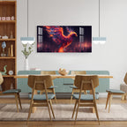Fiery Phoenix Acrylic Wall Painting with Modern Abstract City Background
