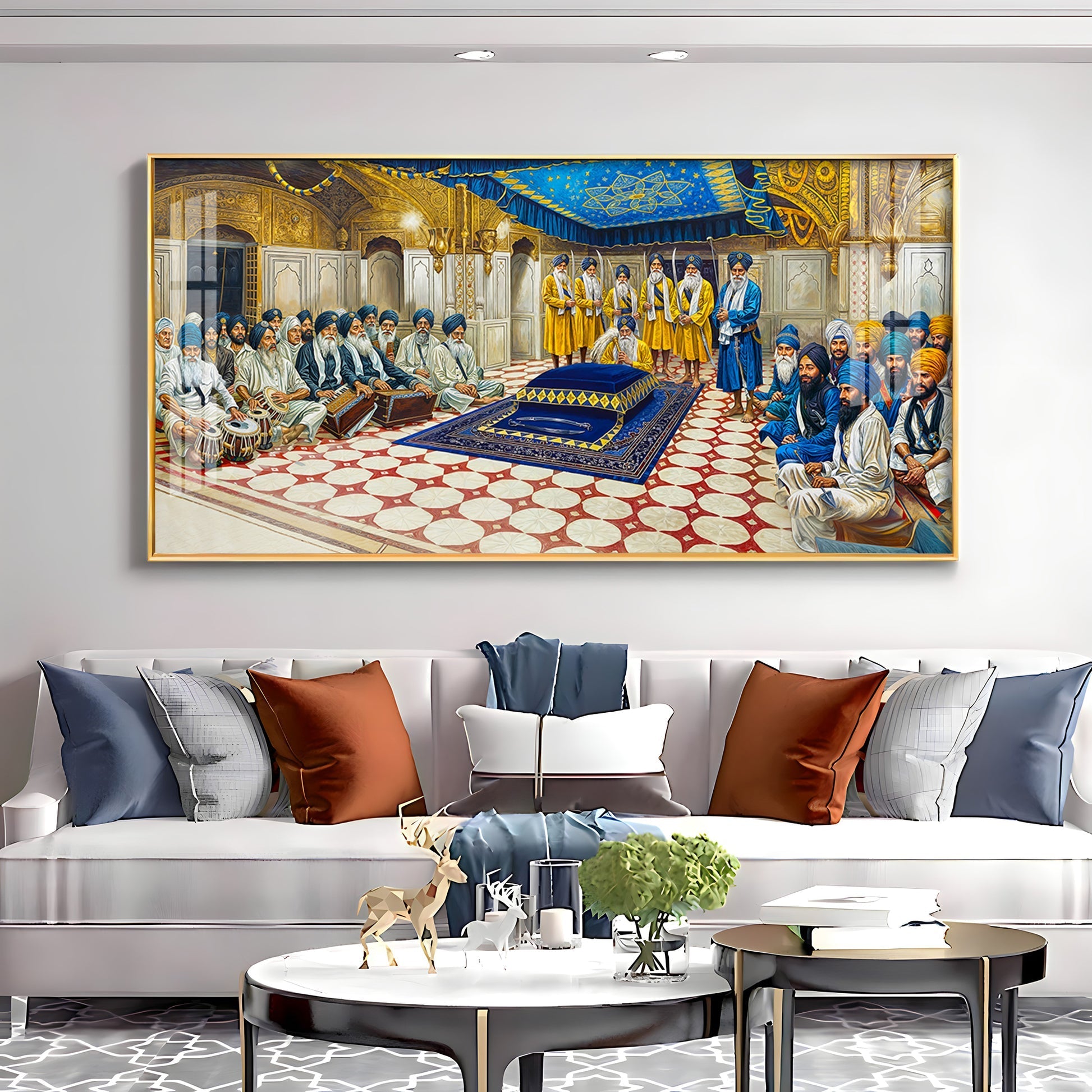 Spiritual Gurudwara Scene Acrylic Wall Painting with Devotional Gathering