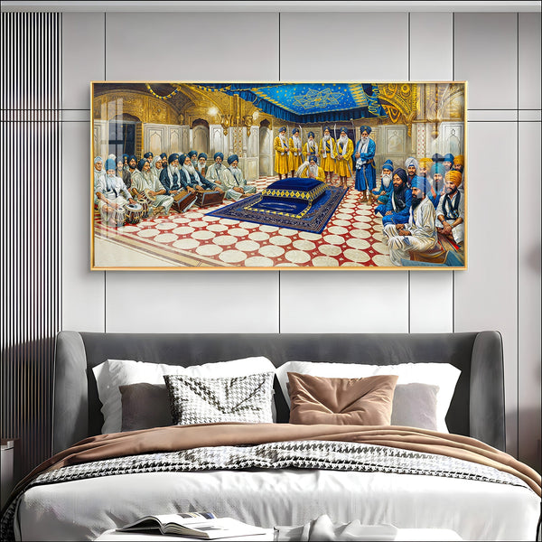 Spiritual Gurudwara Scene Acrylic Wall Painting with Devotional Gathering