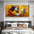 Premium Krishna Flute Acrylic Wall Painting with Vibrant Yellow Theme