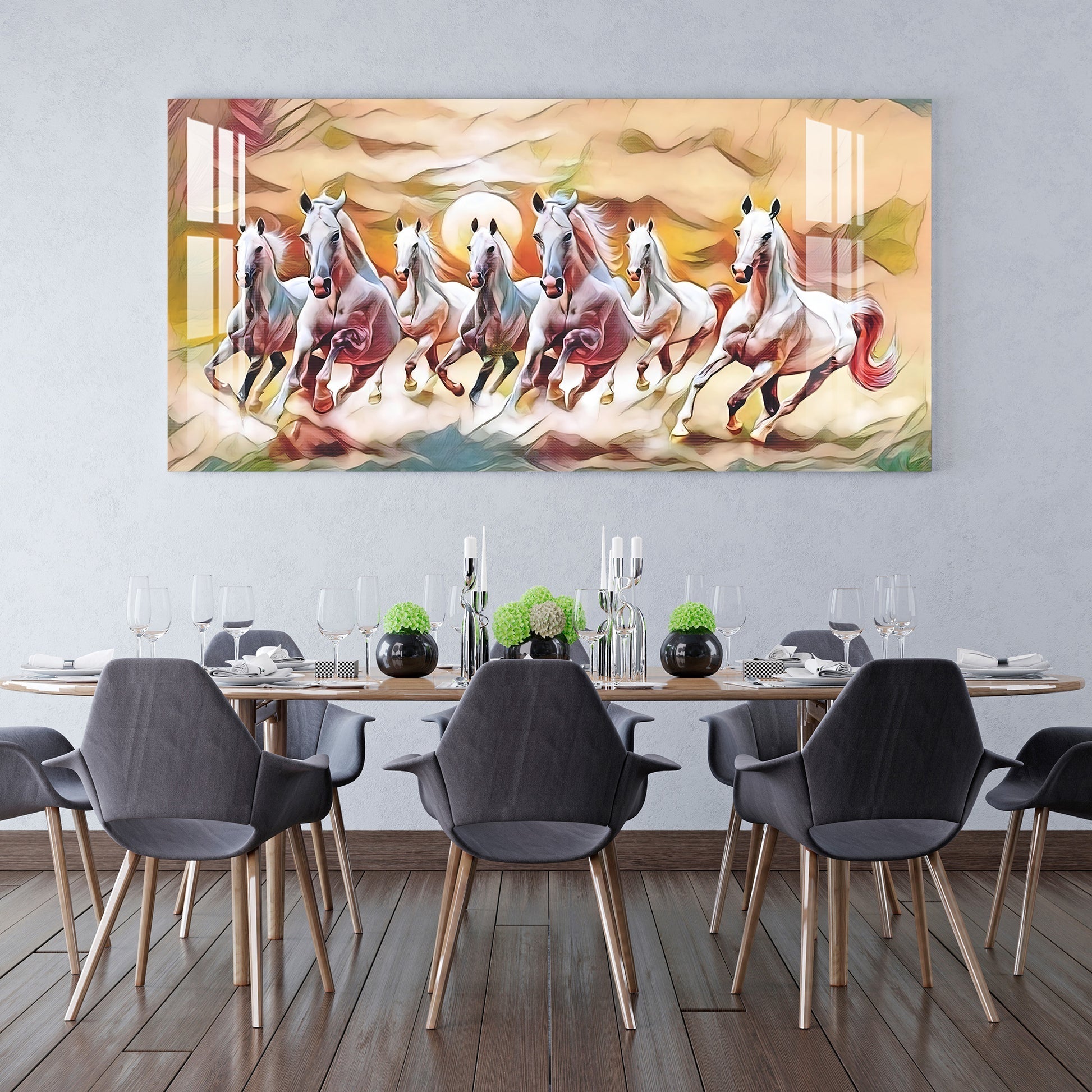 Vastu Inspired Running Horses Acrylic Wall Painting with Positive Energy Theme