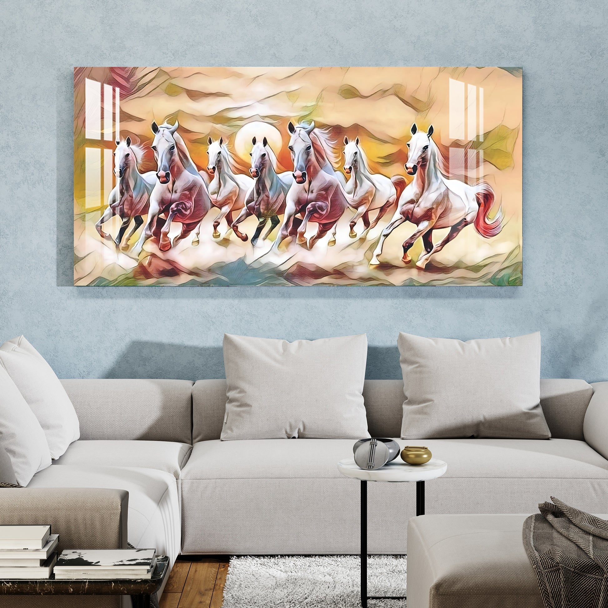 Vastu Inspired Running Horses Acrylic Wall Painting with Positive Energy Theme