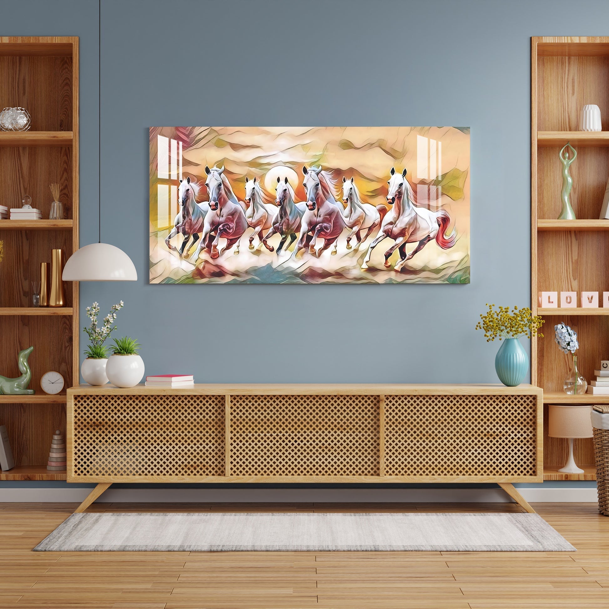 Vastu Inspired Running Horses Acrylic Wall Painting with Positive Energy Theme